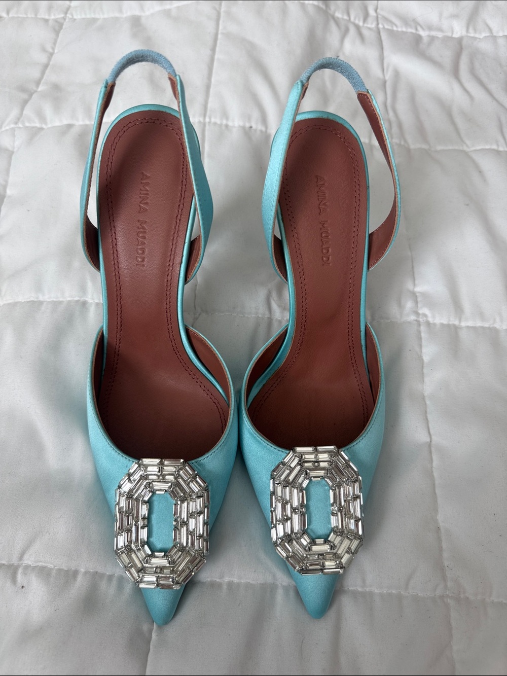 Aqua Crystal-Embellished Slingback Pumps